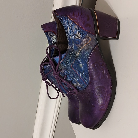 Gracosy Purple/Blue Leather Oxfords with heel Sz 37 - Picture 5 of 16